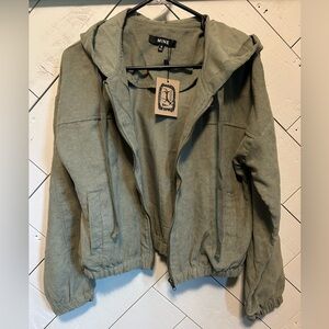 Olive Green Cropped Hooded Jacket